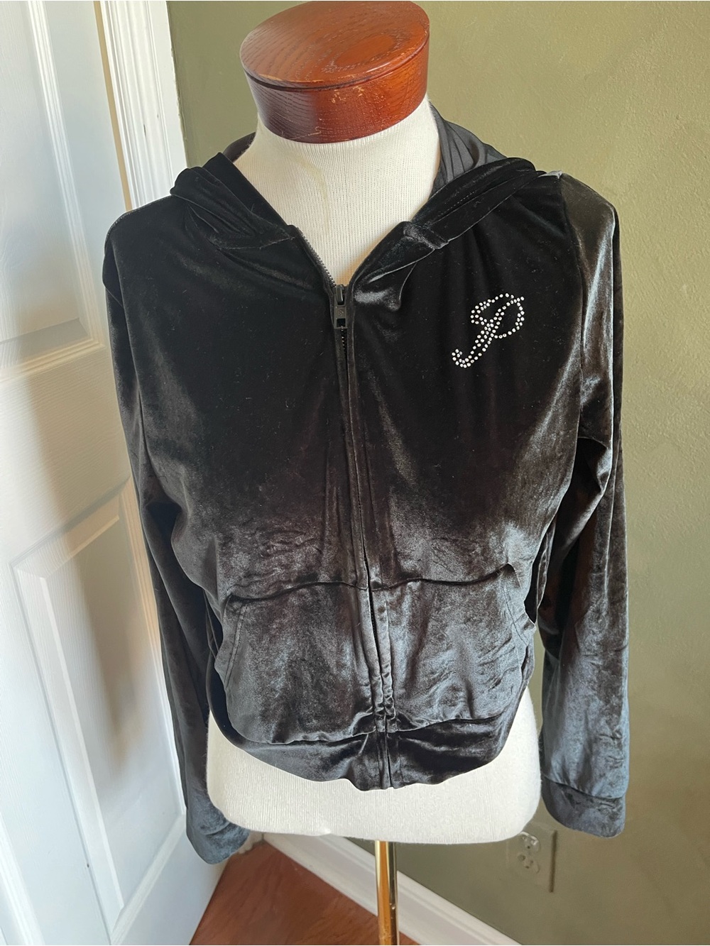 Pink by Victoria’s Secret black velour full zip hoodie Size Medium